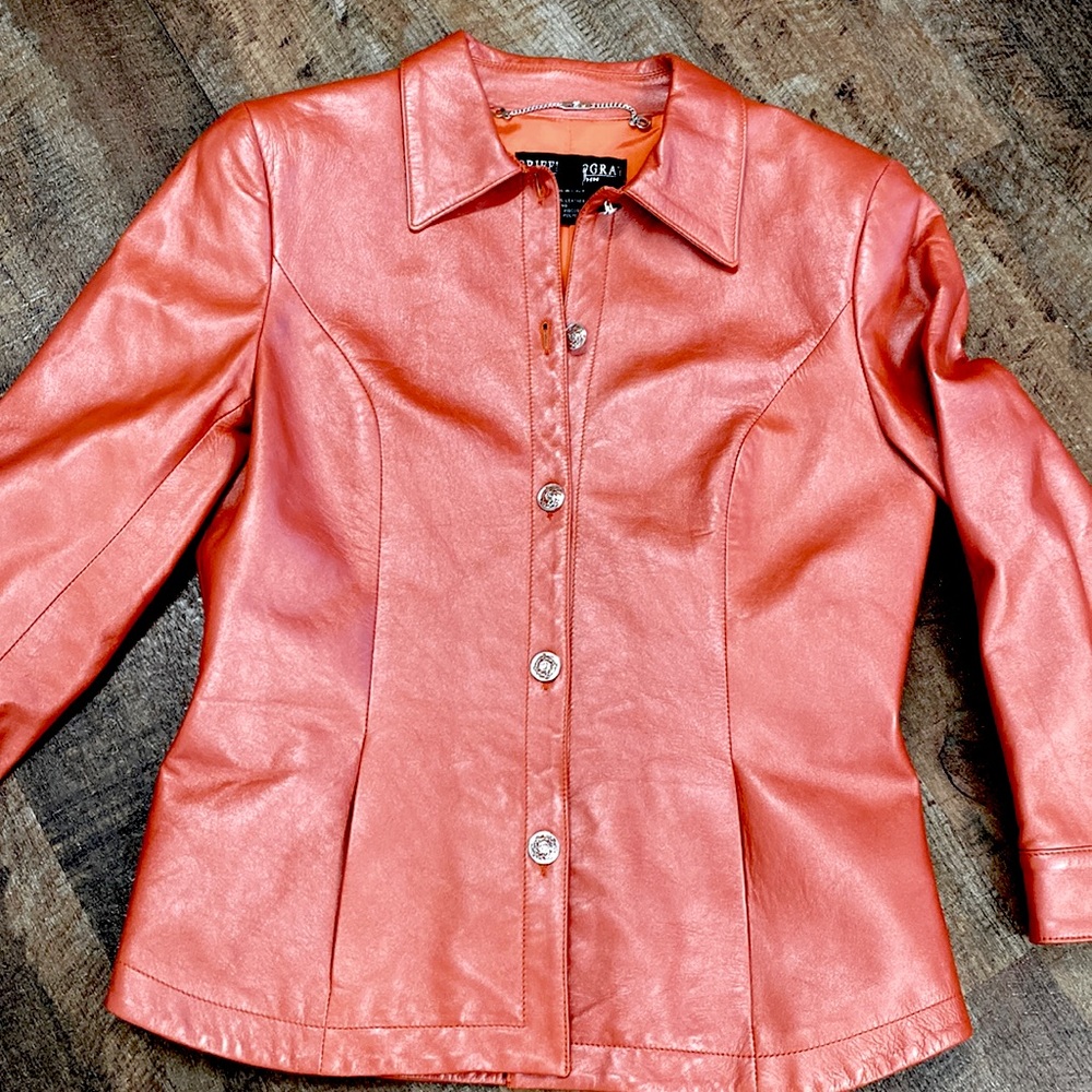 Griffith Gray by St. John Rust/Salmon Leather Jacket